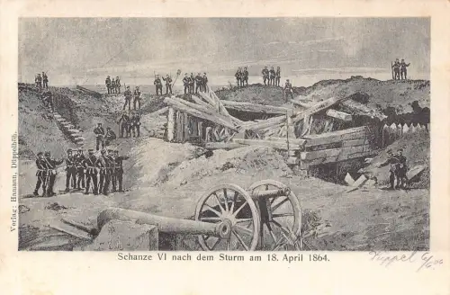 Deutschland Tranchen VI nach dem Sturm 1864 Soldaten Kanonen Kunst Vintage Postkarte