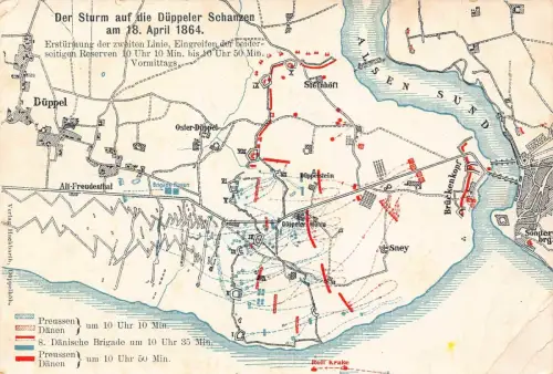 Deutsch Preußisch-Dänischer Krieg 1864 Regimenter Karte und Tranchen Vintage Postkarte