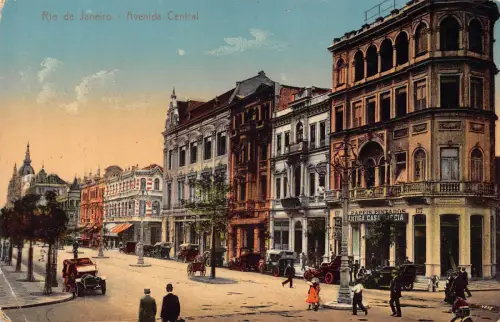 Brasilien Rio de Janeiro 1914 Avenida Central Cars Shops Vintage Postkarte