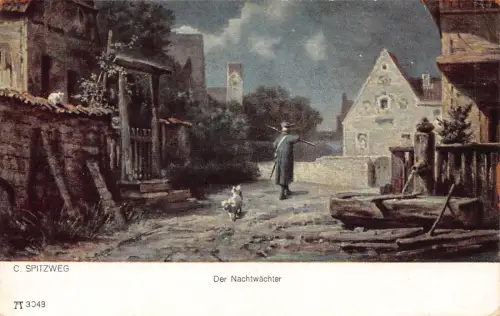 Der Nachtwächter marschiert durch die Stadt Kunst von Carl Spitzweg Postkarte