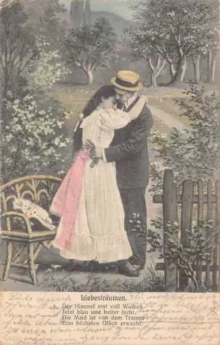 Träume der Liebe 1904 Liebhaber fällt in Gentlemans Arme in Umarmung Vintage Postkarte