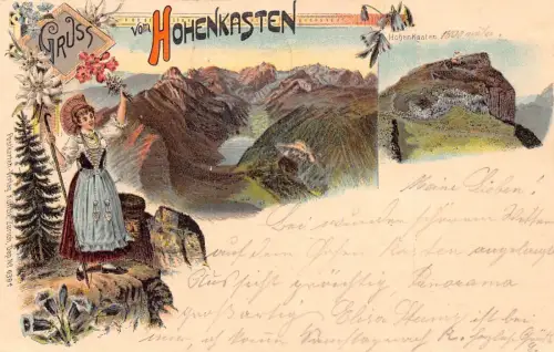 L410 Schweiz 1901 Gruss vom Hohenkasten Litho Vintage Postkarte