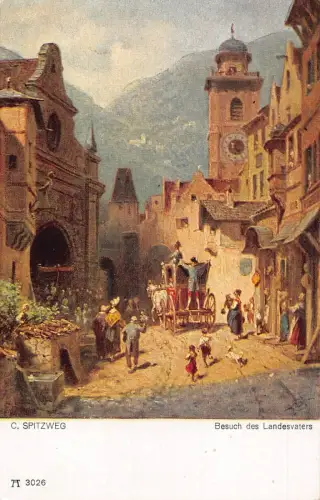 Besuch der Staatsminister Kutsche Bauern Kunst von C Spitzweg Postkarte