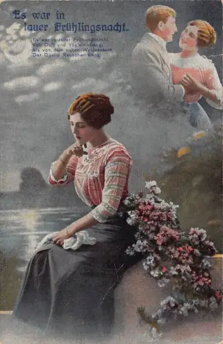 Liebe Trauer Frau weint denkt an Erinnerungen Frühlingsnacht Postkarte