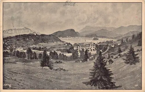 L033 Slowenien Bled Veldes Vintage Postkarte