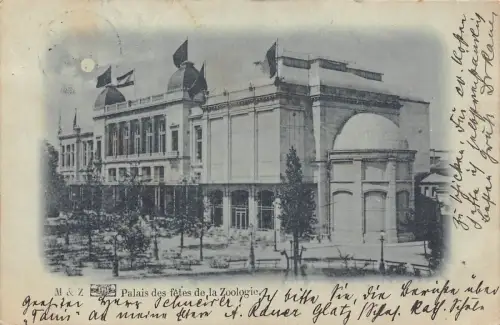 L035 Belgien 1899 Anvers Palais des fêtes de la Zoologie Mondschein Postkarte