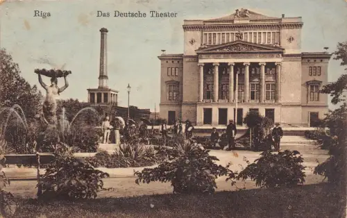 L034 Lettland Riga Deutsches Theater Vintage Postkarte