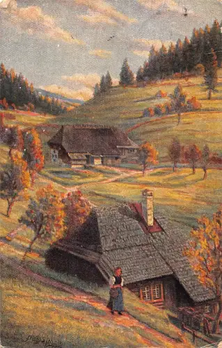 L217 Deutschland Aug Simon Bauerngehoft im Schwarzwald Gemälde Vintage Postkarte