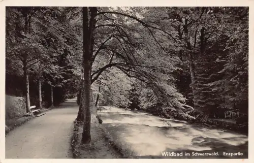 L158 Deutschland 1936 Wildbad im Schwarzwald. Enzpartie Vintage Postkarte