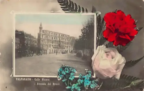 Chile Valparaiso Calle Blanco Blumen Vintage Postkarte
