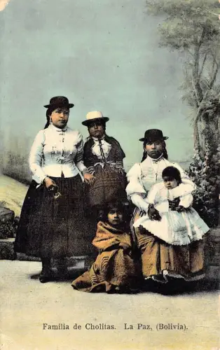 Bolivien La Paz 1914 Familia de Cholitas ethnische alte Postkarte