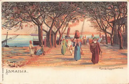 Ägypten Ismailia Rue de l'appontement Litho Vintage Postkarte