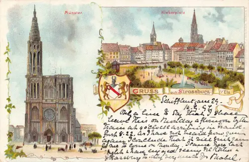 Frankreich Gruss aus Strassburg Straßburg 1907 Litho Vintage Postkarte