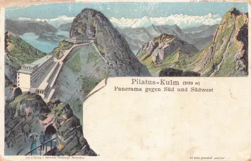 Schweiz Pilatus-Kulm Panorama Litho Vintage Postkarte