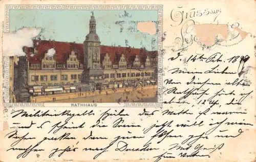 Deutschland Gruss aus Leipzig 1899 Rathaus Vintage Postkarte