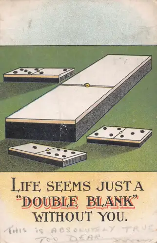 Liebesromantik Domino Spiel Leben scheint nur ein doppelter Blanko ohne dich Postkarte