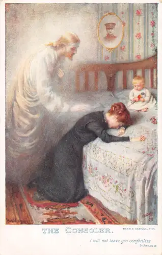 Kunst Jesus tröstet Witwe und Baby, das Vater im Krieg verlor Postkarte