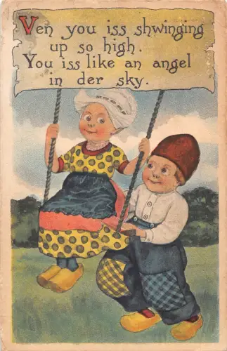 Liebesromantik 1913 Niederländisches Paar schwingt so hoch Engel im Himmel Postkarte