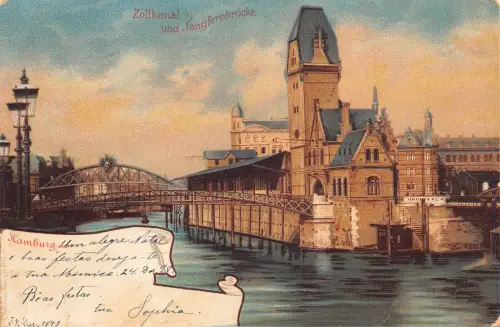 Deutschland Gruss aus Hamburg 1898 Zollkanal Litho Vintage Postkarte