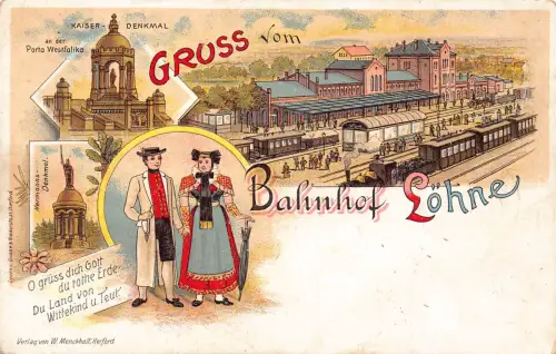 Deutschland Gruss vom Bahnhof Loehne 1898 Bahnhof Litho Vintage Postkarte