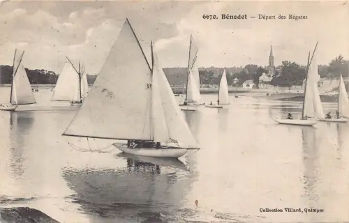 Frankreich 1910 Benodet Depart des Regates Segelboote Vintage Postkarte