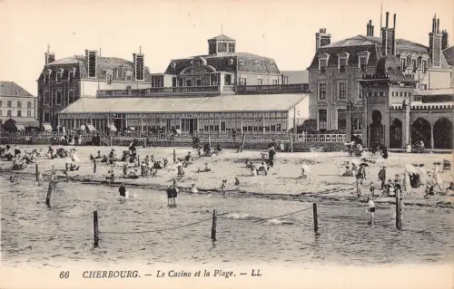 Frankreich Cherbourg Casino und Strand Vintage Postkarte