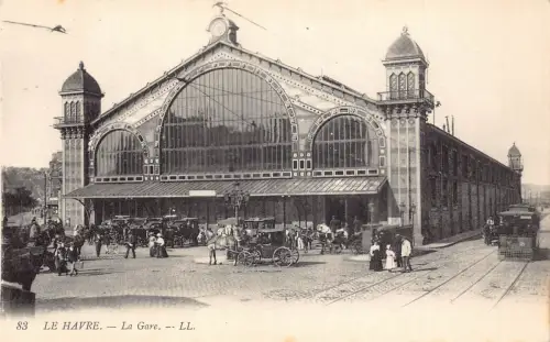 Frankreich Le Havre Bahnhof Straßenbahn Wagen Vintage Postkarte