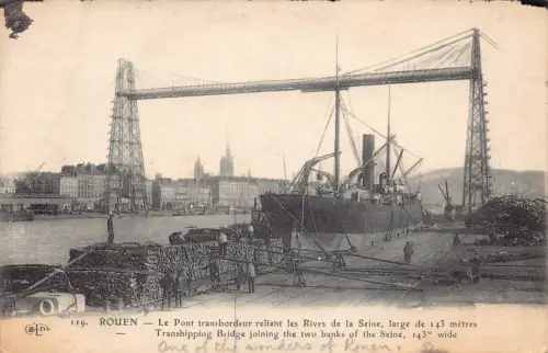 Frankreich Rouen Umschlagbrücke verbindet zwei Ufer der Seine Dampfschiff Postkarte