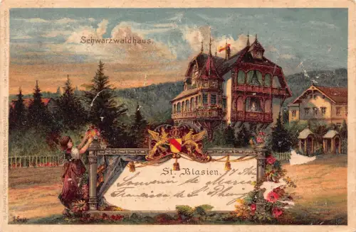 Deutschland Gruss aus St Blasien Schwarzwaldhaus Litho Vintage Postkarte