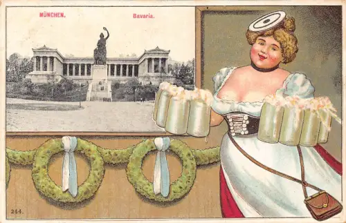 Deutschland Gruss aus München Oktoberfest Bier Litho Vintage Postkarte