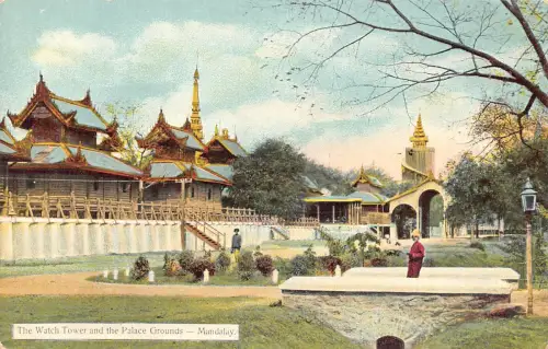 Myanmar Burma Mandalay Wachturm und Palastgelände Vintage Postkarte