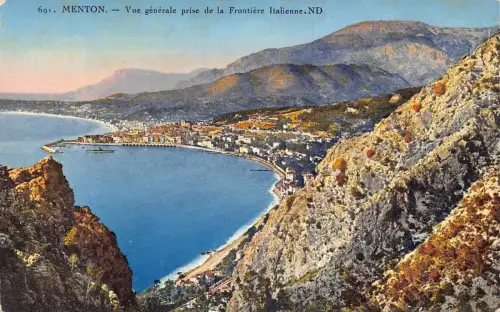 Frankreich Menton Gesamtansicht von der italienischen Grenze Vintage Postkarte