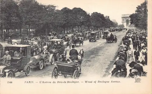 Frankreich Paris Wald der Boulogne Avenue Kutschen Autos Oldtimer Postkarte