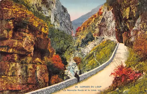Frankreich Gorges du Loup Nouvelle Route et le Loup Vintage Postkarte