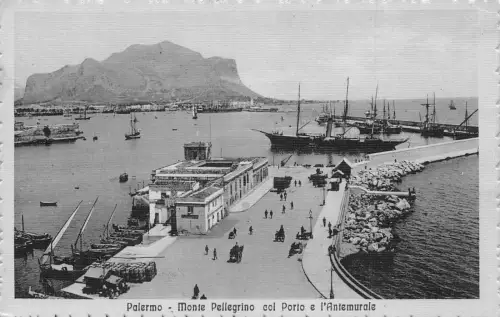 Italien Palermo Monte Pelegrono col Porto e l'Anemurale Dampfschiff Vintage Postkarte