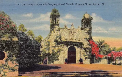 A989 US Miami Florida einzigartige Plymouth Gemeinde Kirche Kokosnuss Postkarte