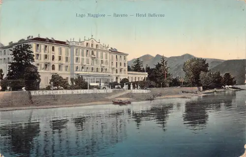 B002 Italien 1911 Lago Maggiore Baveno Hotel Bellevue Vintage Postkarte