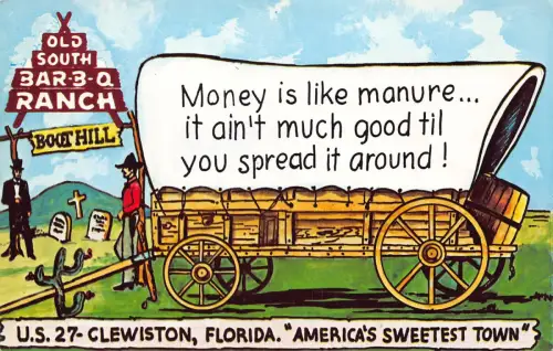 A989 US Clewiston Florida Carriage Ranch Geld ist wie Mist Vintage Postkarte