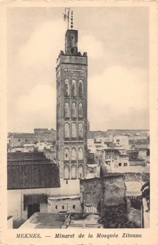 B009 Marokko Meknes Minarett de Mosque Zitouna Turm Vintage Postkarte