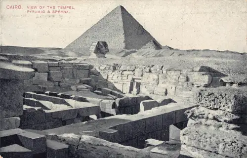Ägypten Kairo Blick auf die Tempelpyramide und Sphynx Vintage Postkarte