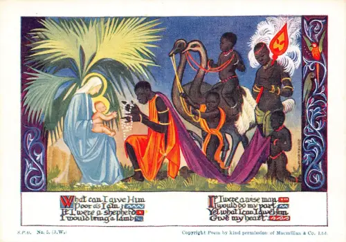 Krippe Menschen kommen mit Geschenken an Jesus Strauß religiöse Kunst Postkarte