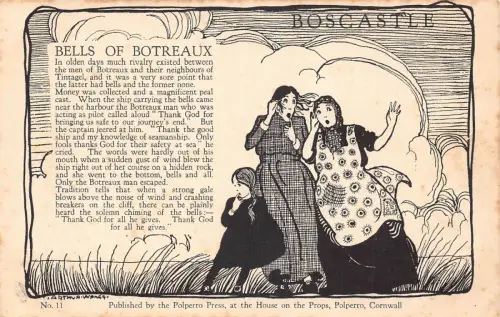 Kunstglocken von Botreaux Legende Boscastle Frauen und Mädchen erschrocken Vintage Postkarte