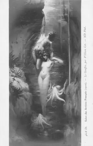 Salon de 1910 Le Gouffre von William Cot Akt Kunst gewagter Oktopus Vintage Postkarte