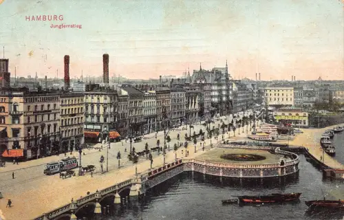 Deutschland Hamburg 1909 Jungfernstieg Straßenbahn Vintage Postkarte