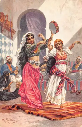 Ägypten ethnische Ureinwohner tanzende Mädchen Tamburin Musikinstrument Vintage Postkarte