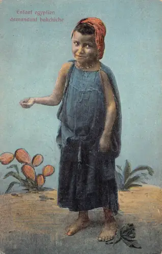 Ägyptische Ureinwohner Säugling Ägyptisches Mädchen Bettler ethnische traditionelle Tracht Postkarte