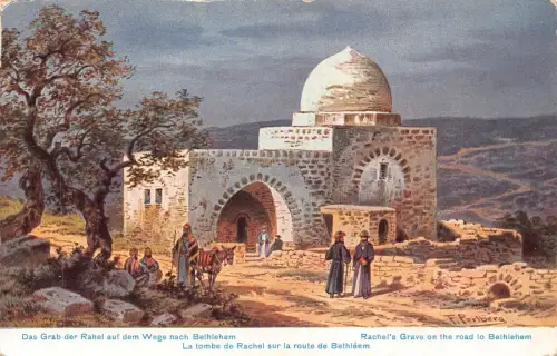 Israel Rachels Grab auf dem Weg nach Bethlehem Esel Vintage Postkarte