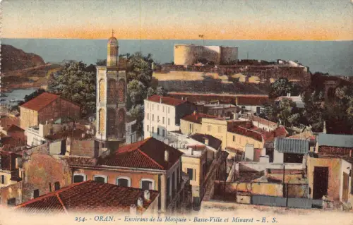 A614 Algerien Oran Moschee Basse-Vile et Minaret Vintage Postkarte