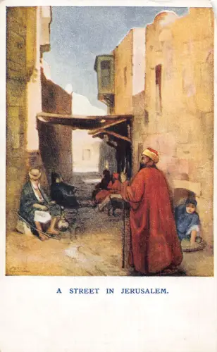 Israel Eine Straße in Jerusalem Ureinwohner Ethnische Kunst Vintage Postkarte