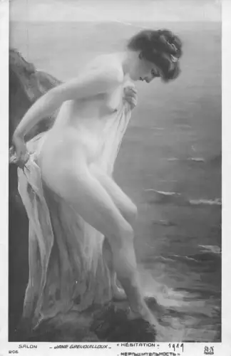 L466 Salon Paris Jane Grenouilloux Zögern Akt gewagte Kunst Postkarte